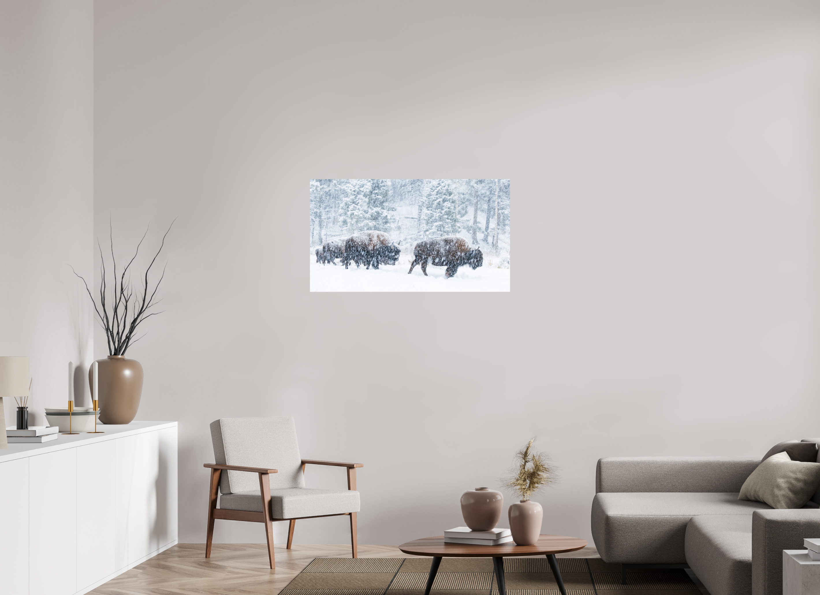 40 x 22.5″, Metal Snowy Bison
