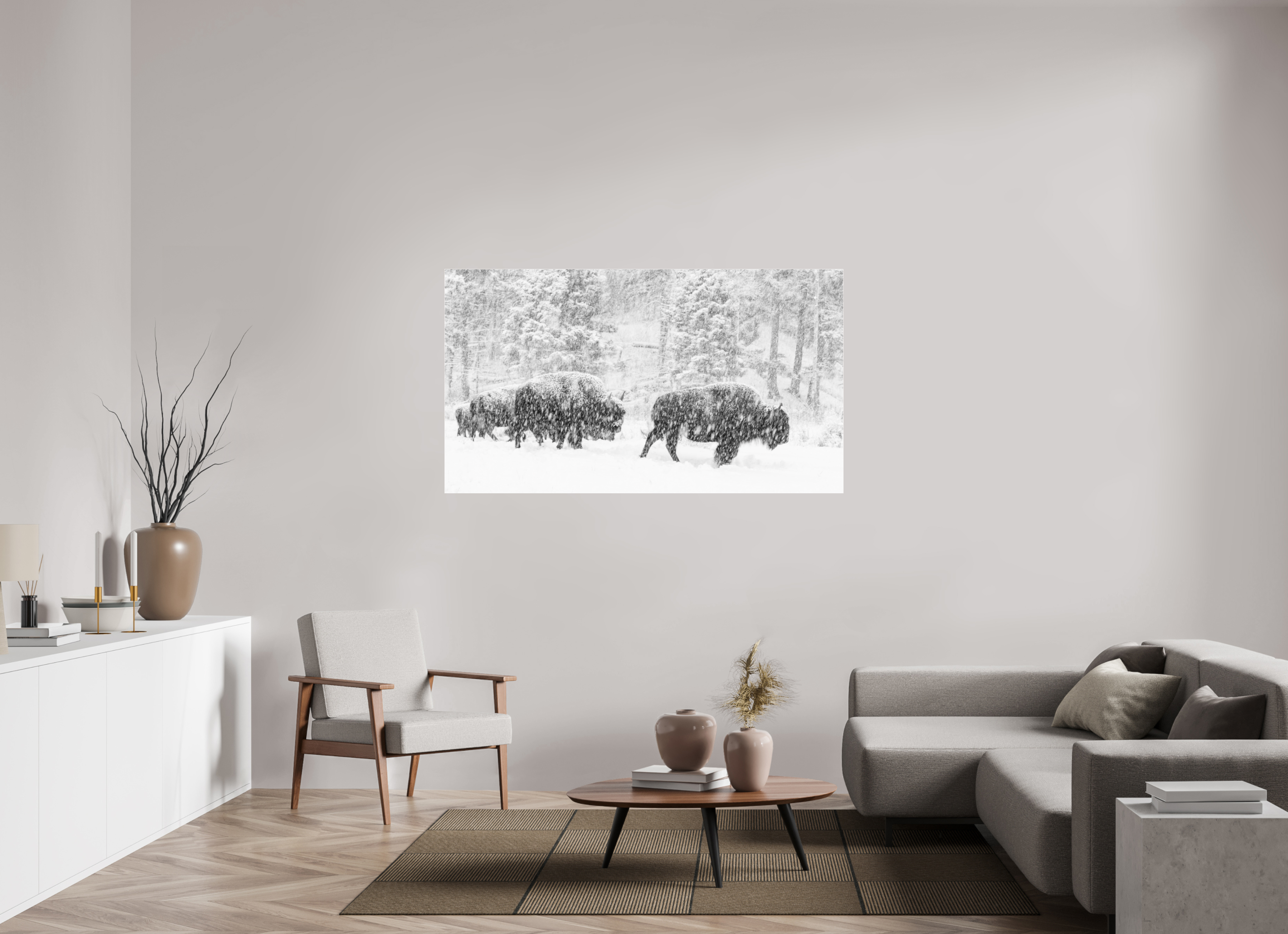 64 x 36″, acrylic Snowy Bison