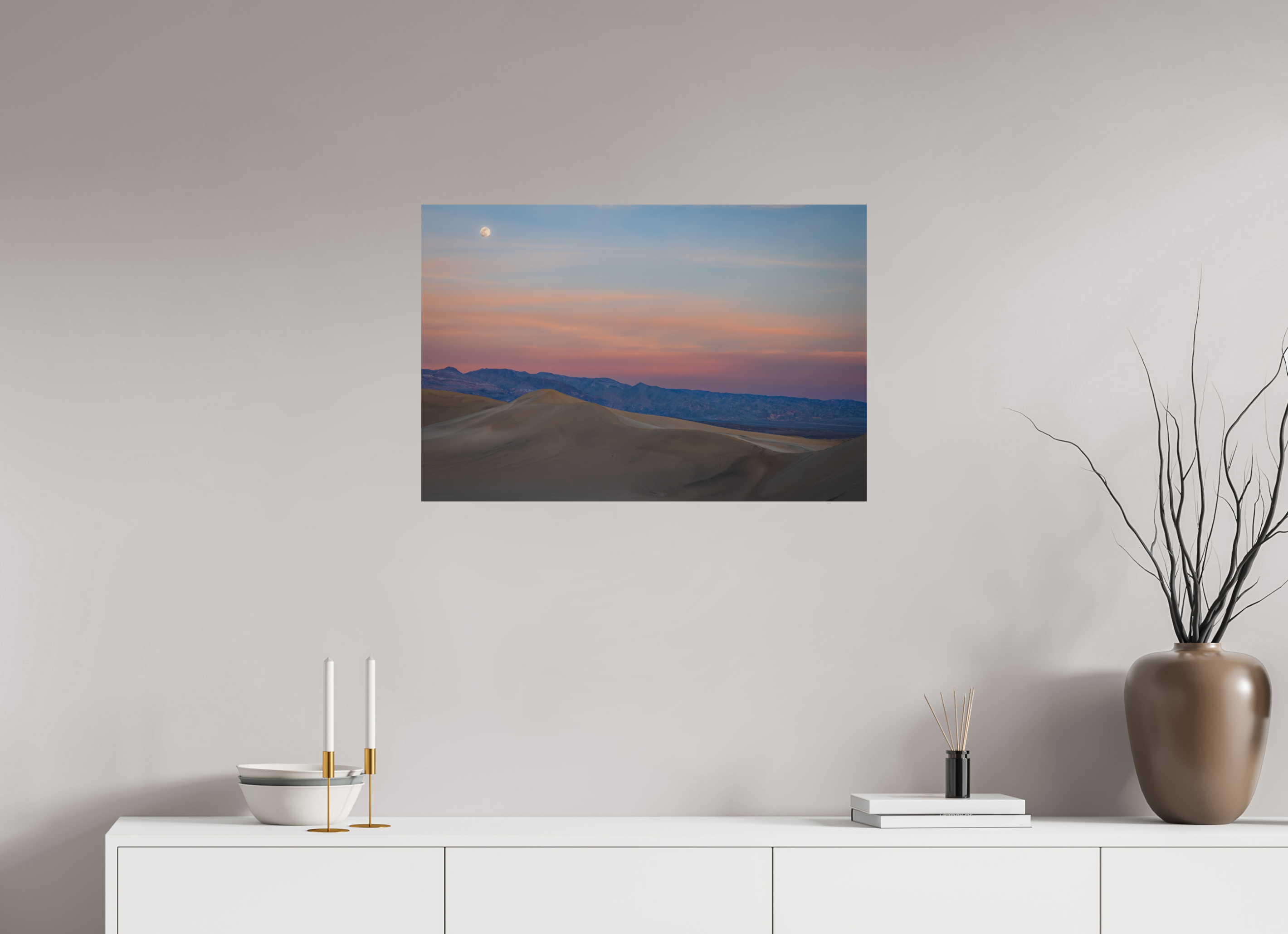 30 x 20″, Metal Full Moon Over the Mesquite Dunes