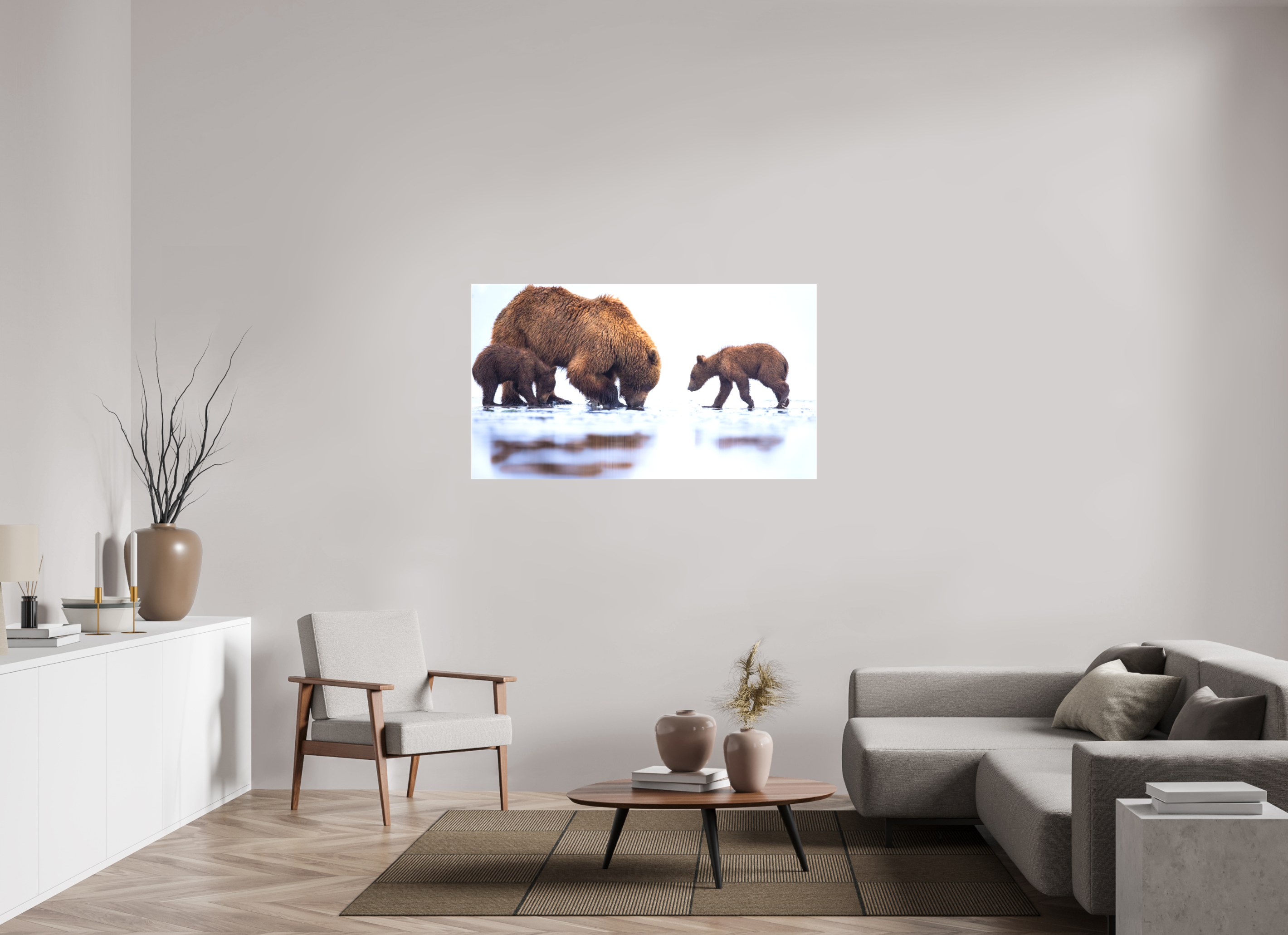 55 x 30.9″, Canvas First Lesson — Brown Bear & Cubs, Lake Clark National Park, Alaska