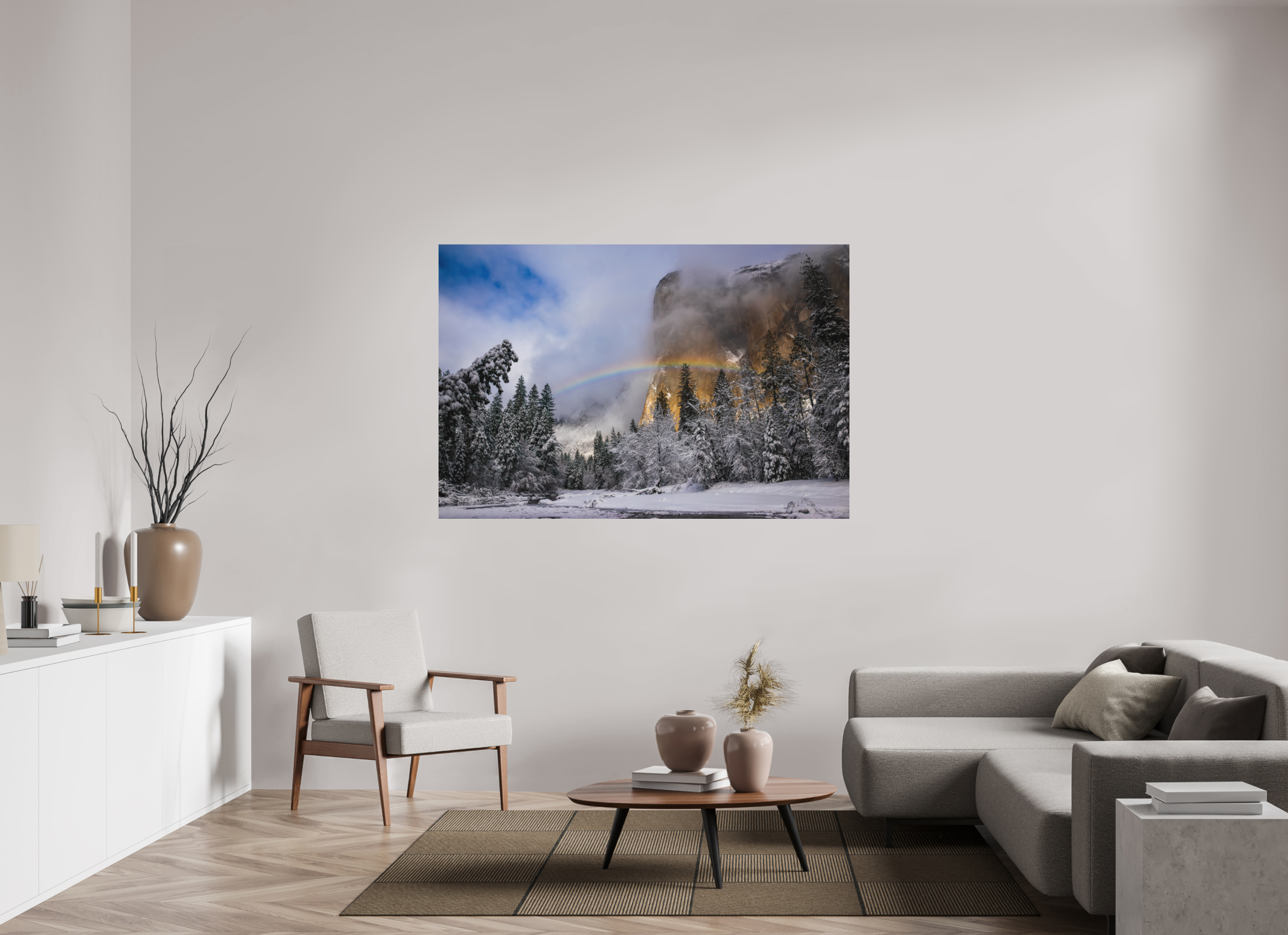66 x 44″, Metal Winter Rainbow, El Capitan