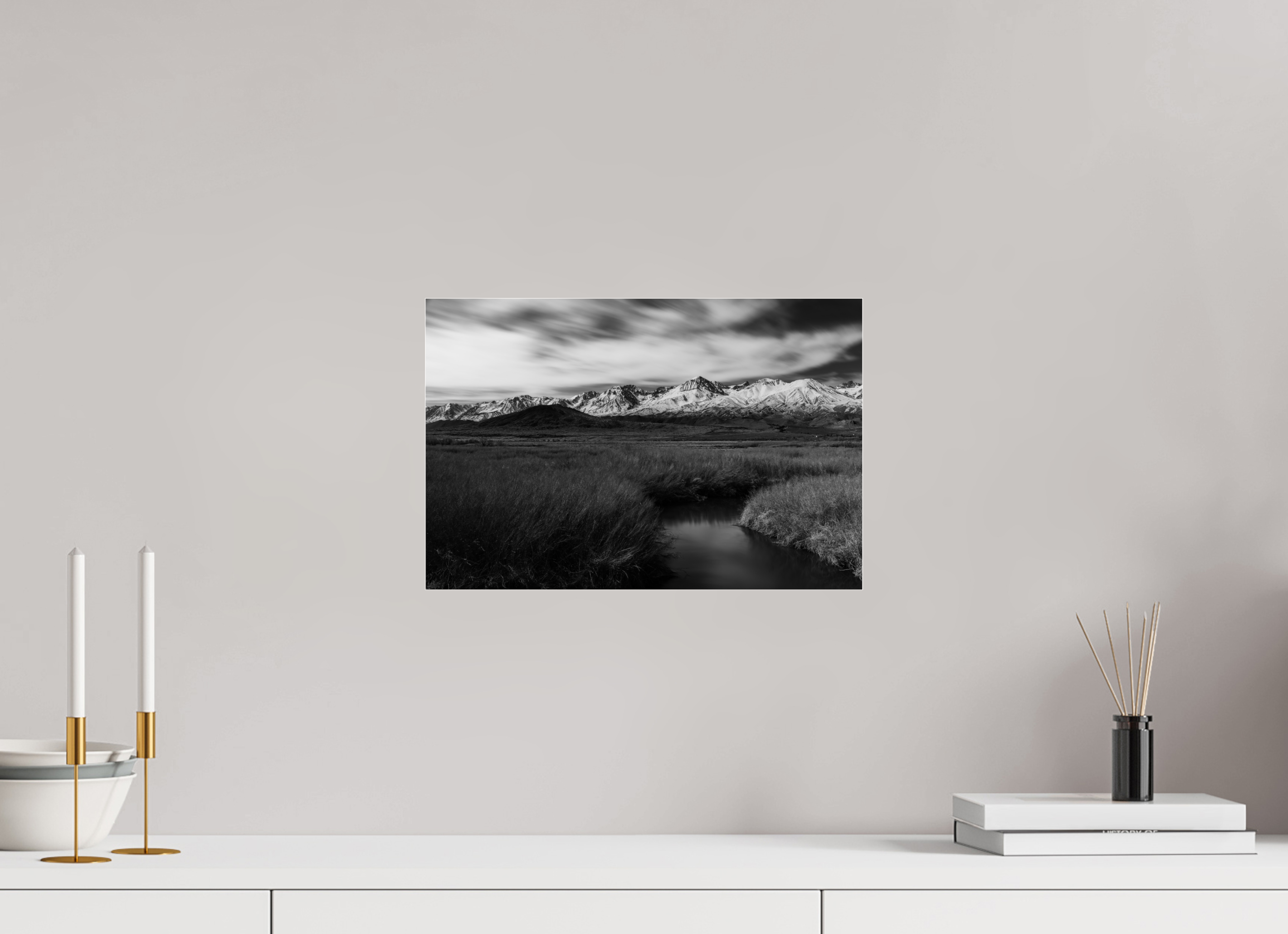 15 x 10″, acrylic Eastern Sierra in Black and White