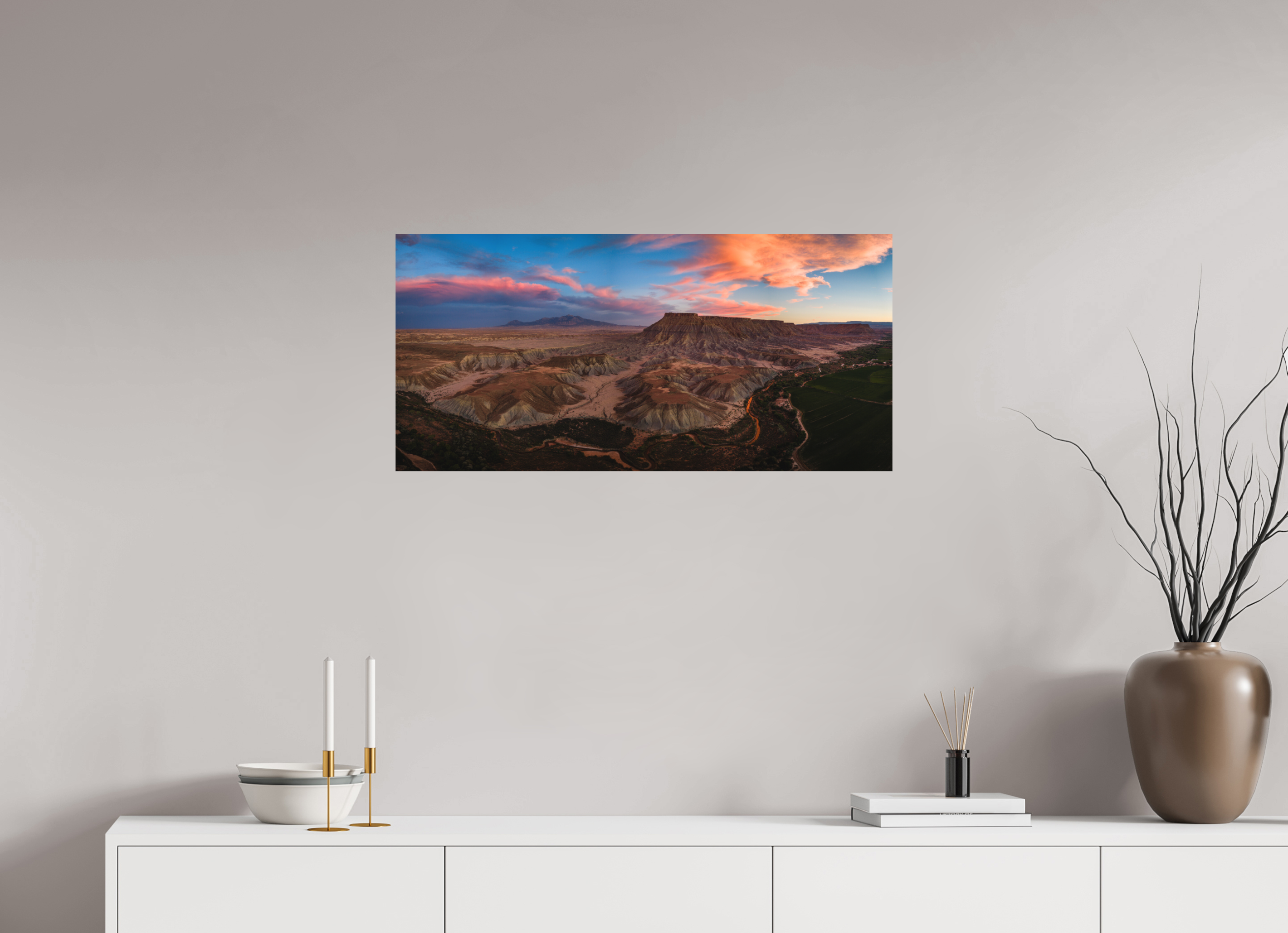 33.5 x 16″, Metal Last Light of the Badlands