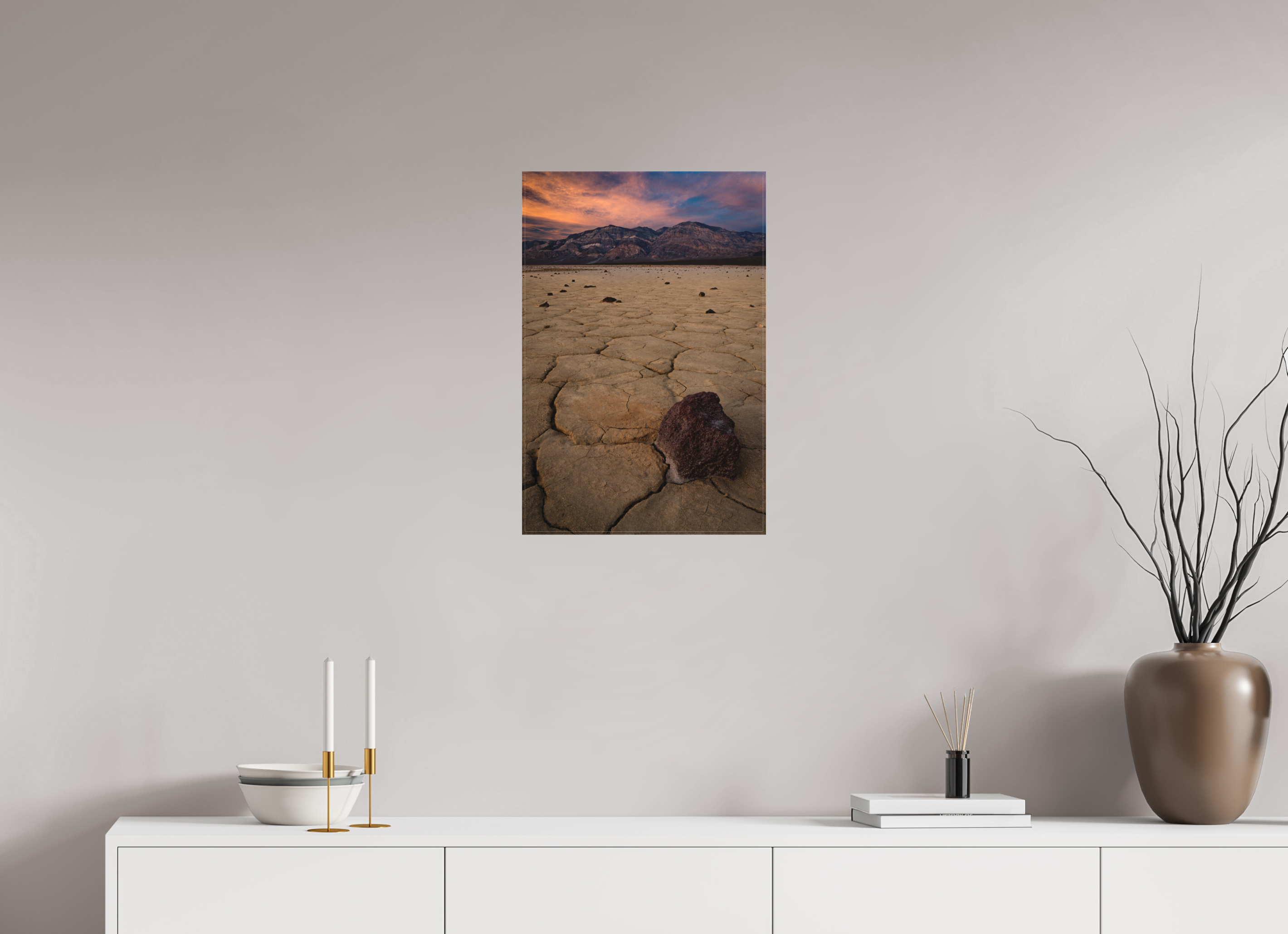 16 x 24″, Canvas Cracked Earth, Panamint Valley Sunset