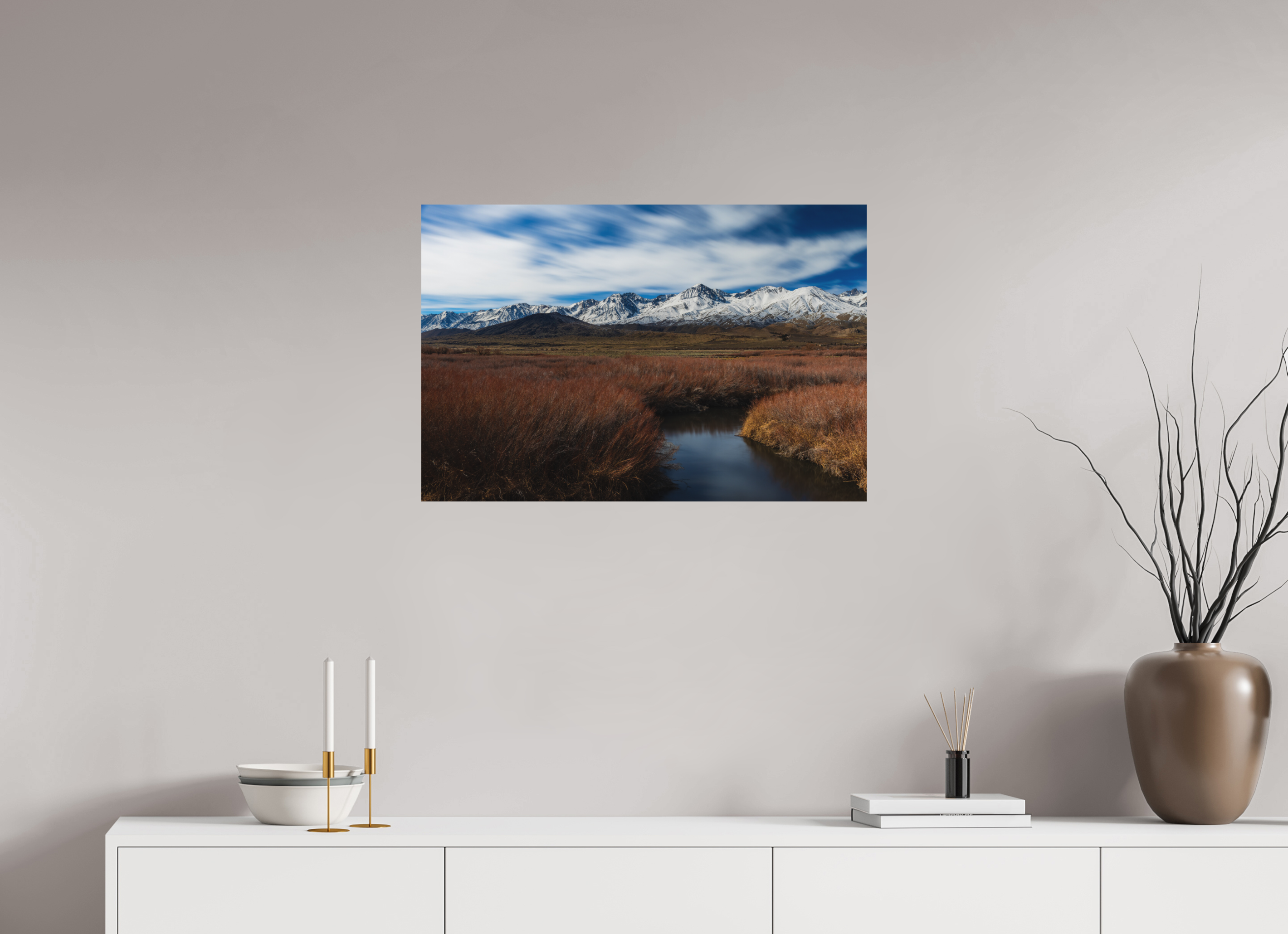 30 x 20″, Metal Eastern Sierra Autumn, Owens River