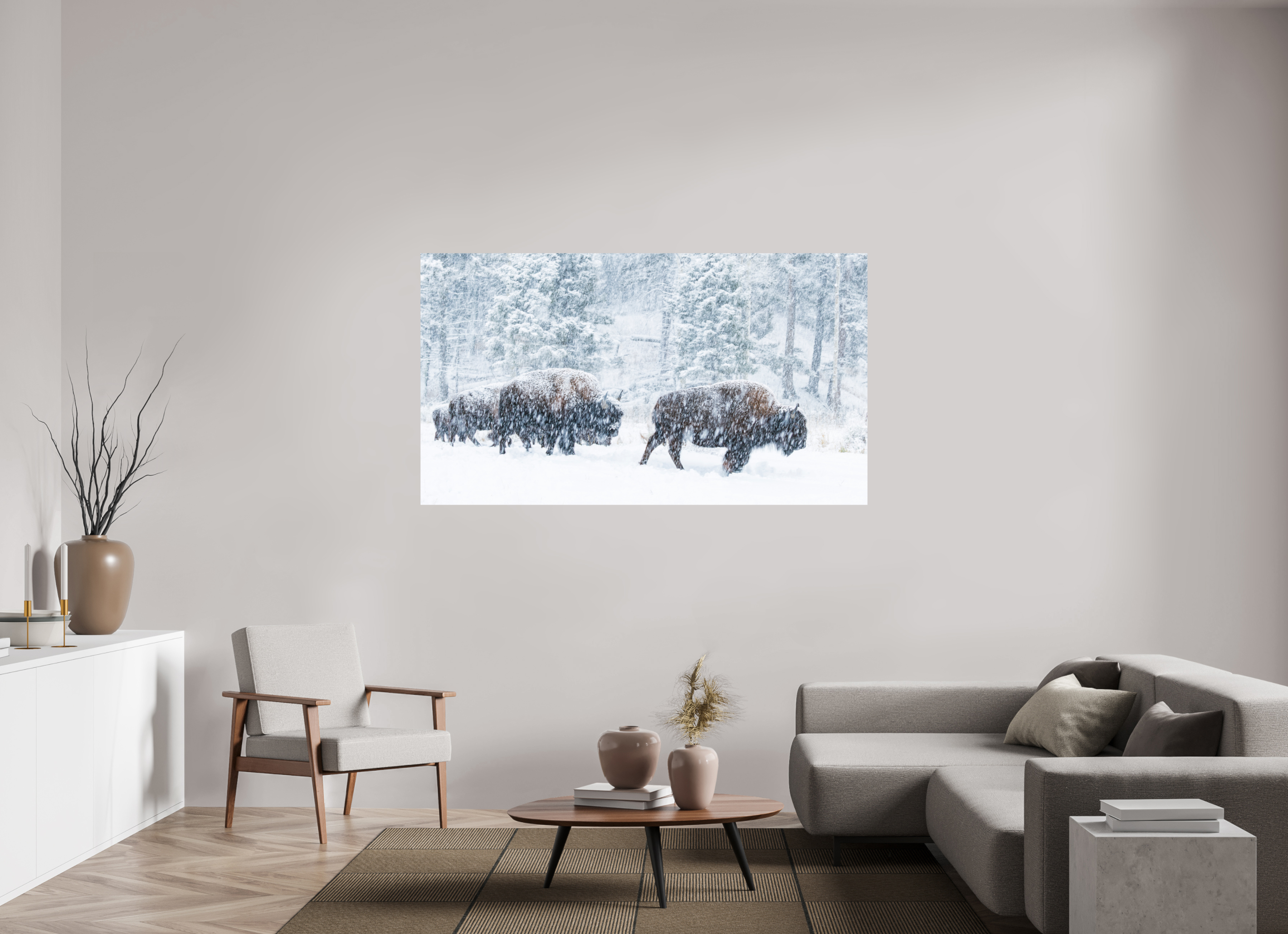 70 x 39.4″, Metal Snowy Bison